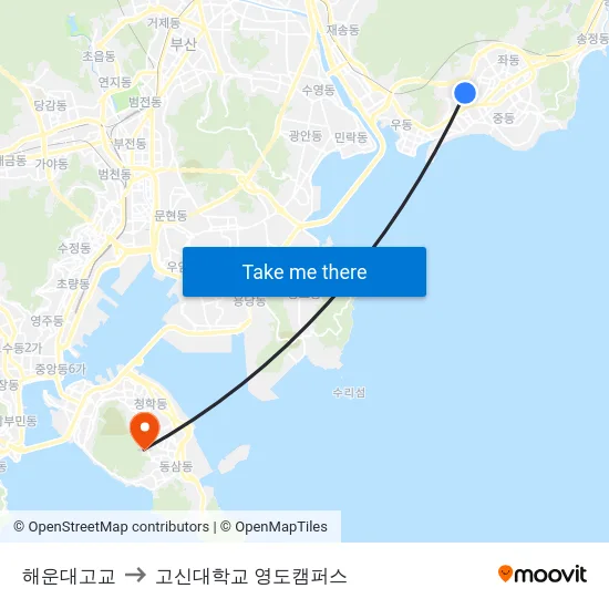 해운대고교 to 고신대학교 영도캠퍼스 map
