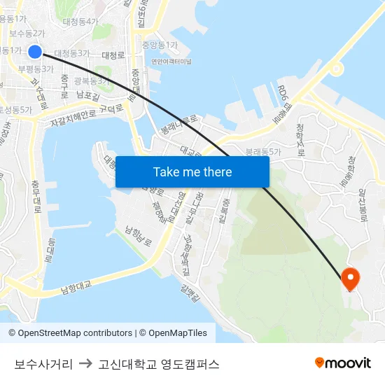 보수사거리 to 고신대학교 영도캠퍼스 map