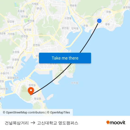 건널목삼거리 to 고신대학교 영도캠퍼스 map