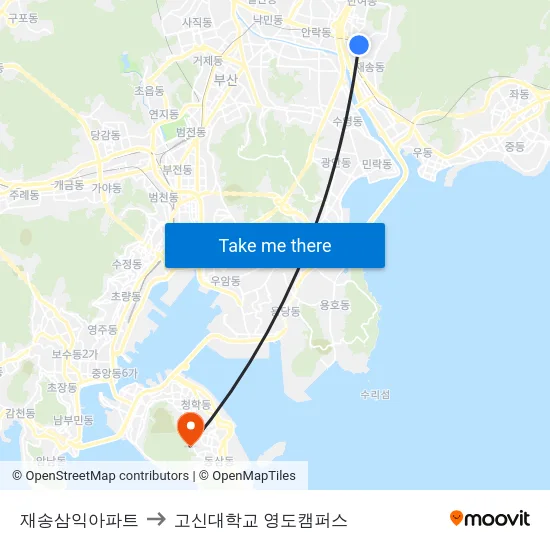 재송삼익아파트 to 고신대학교 영도캠퍼스 map