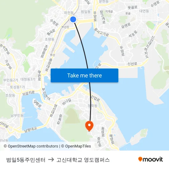 범일5동주민센터 to 고신대학교 영도캠퍼스 map