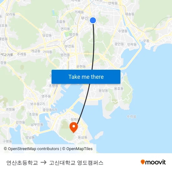 연산초등학교 to 고신대학교 영도캠퍼스 map