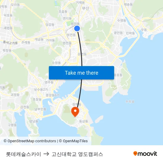 롯데캐슬스카이 to 고신대학교 영도캠퍼스 map