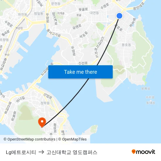 Lg메트로시티 to 고신대학교 영도캠퍼스 map