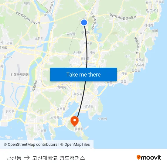 남산동 to 고신대학교 영도캠퍼스 map