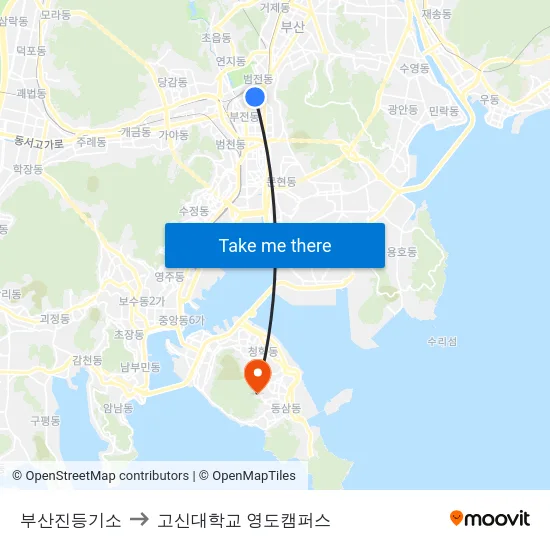 부산진등기소 to 고신대학교 영도캠퍼스 map
