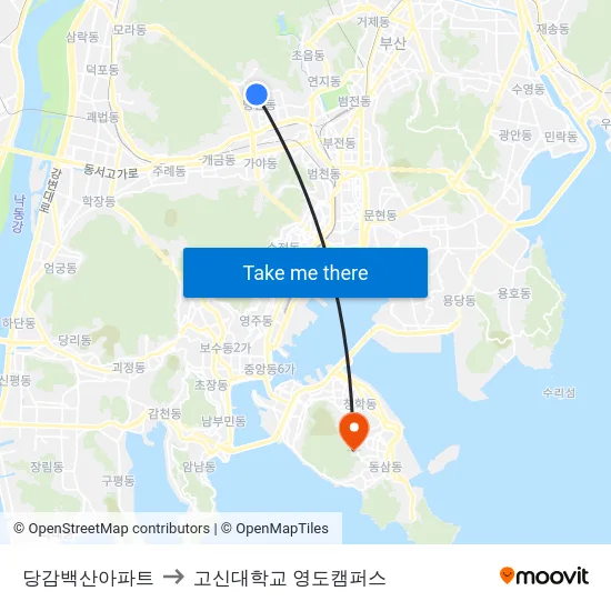 당감백산아파트 to 고신대학교 영도캠퍼스 map