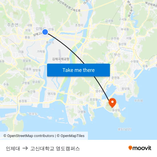 인제대 to 고신대학교 영도캠퍼스 map
