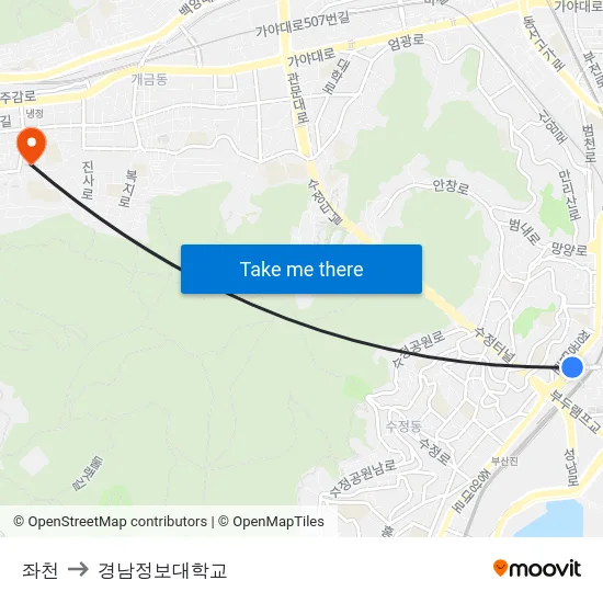 좌천 to 경남정보대학교 map
