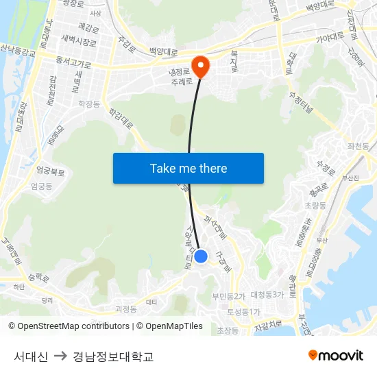 서대신 to 경남정보대학교 map