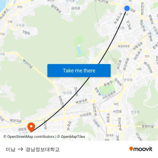 미남 to 경남정보대학교 map