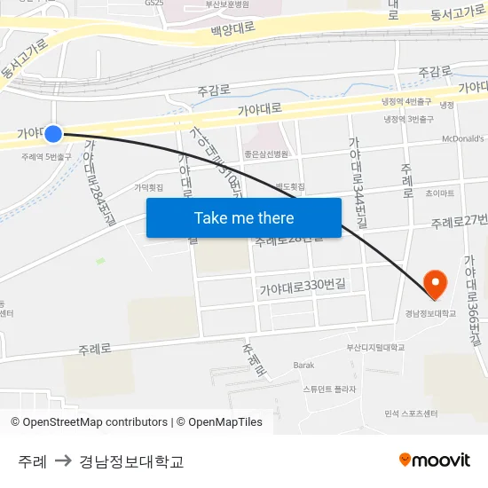 주례 to 경남정보대학교 map