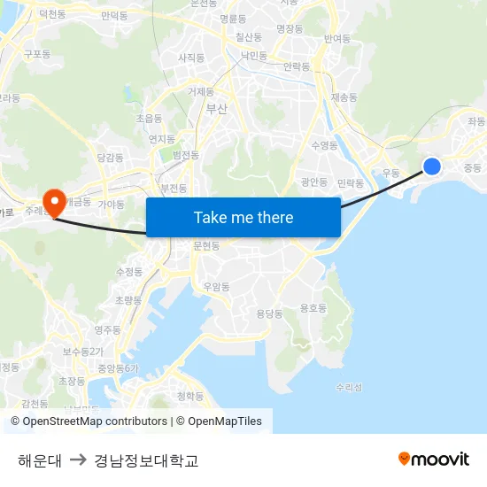 해운대 to 경남정보대학교 map