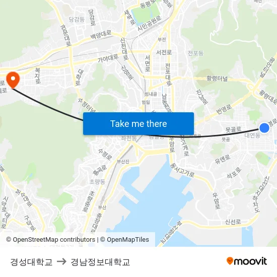 경성대학교 to 경남정보대학교 map