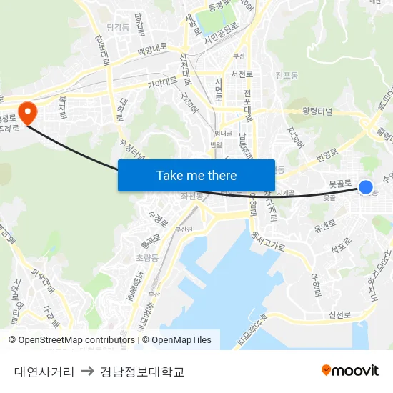 대연사거리 to 경남정보대학교 map