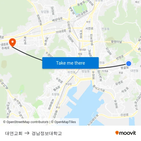 대연교회 to 경남정보대학교 map