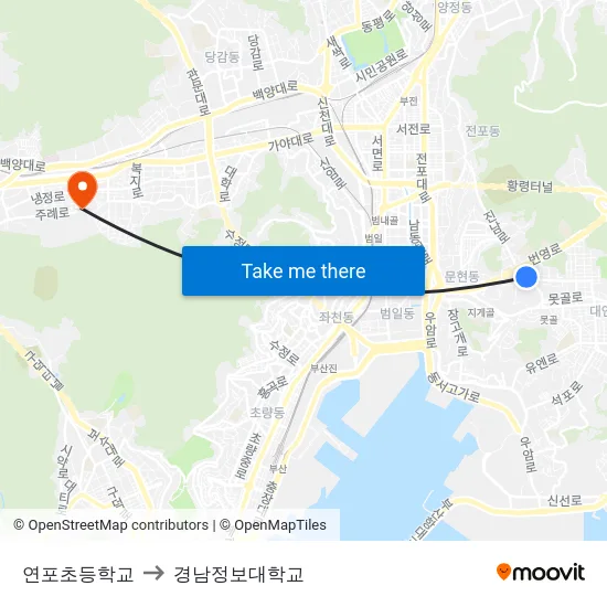 연포초등학교 to 경남정보대학교 map