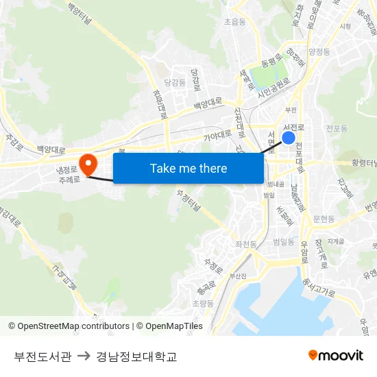 부전도서관 to 경남정보대학교 map