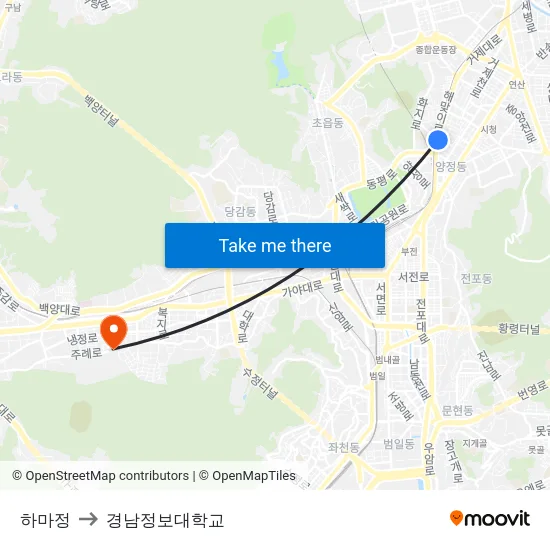 하마정 to 경남정보대학교 map