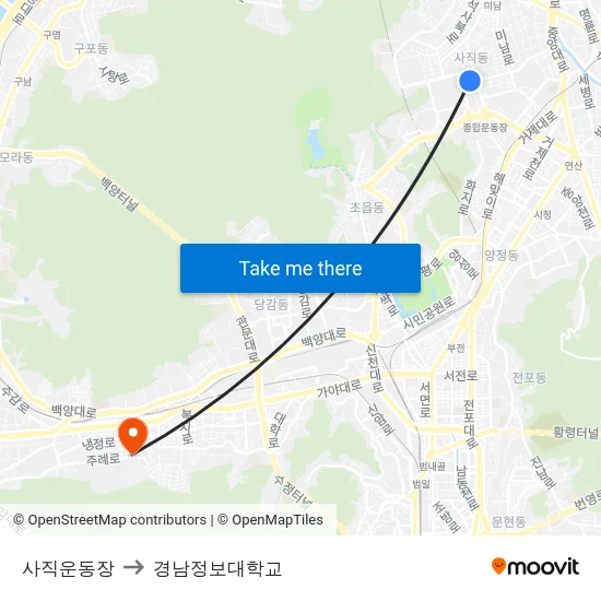 사직운동장 to 경남정보대학교 map