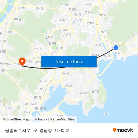 올림픽교차로 to 경남정보대학교 map
