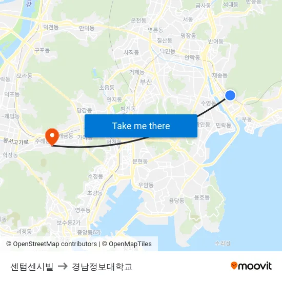 센텀센시빌 to 경남정보대학교 map