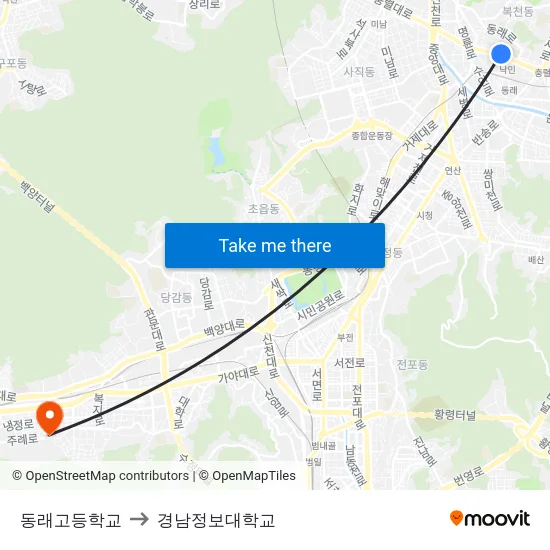동래고등학교 to 경남정보대학교 map