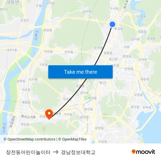 장전동어린이놀이터 to 경남정보대학교 map