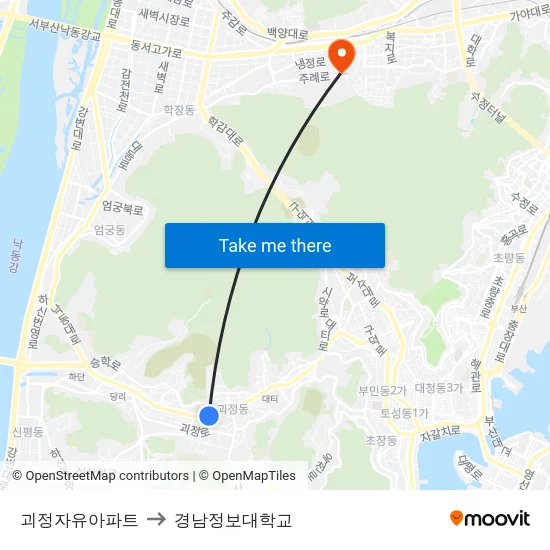 괴정자유아파트 to 경남정보대학교 map