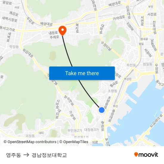 영주동 to 경남정보대학교 map