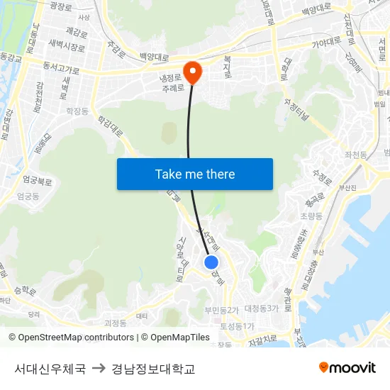 서대신우체국 to 경남정보대학교 map