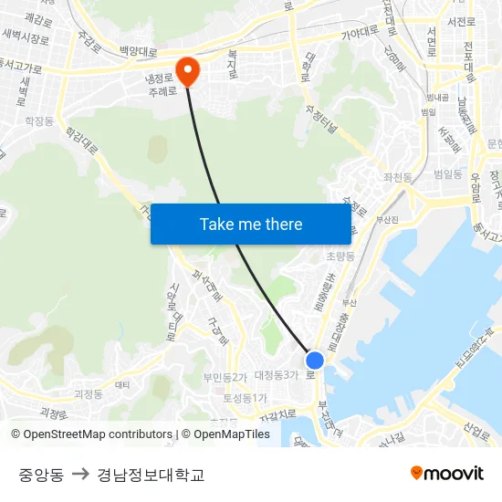 중앙동 to 경남정보대학교 map