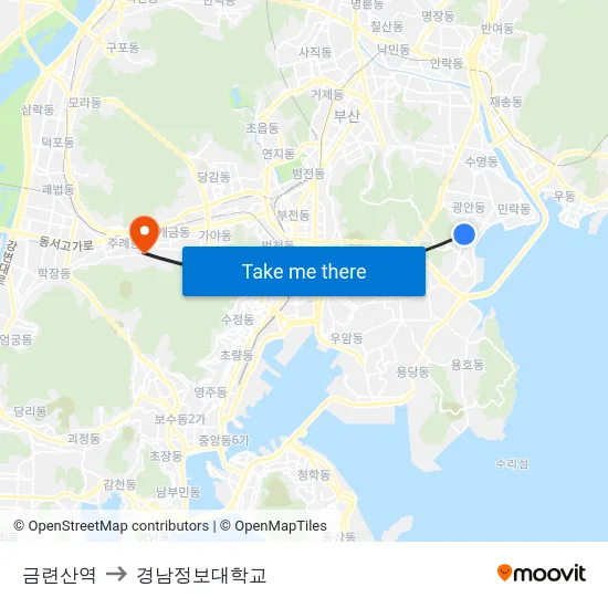 금련산역 to 경남정보대학교 map