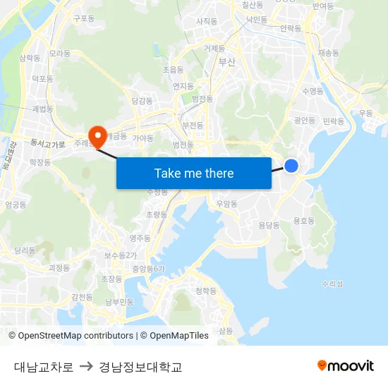 대남교차로 to 경남정보대학교 map
