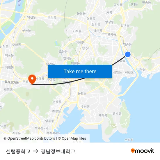 센텀중학교 to 경남정보대학교 map