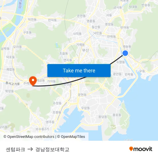센텀파크 to 경남정보대학교 map