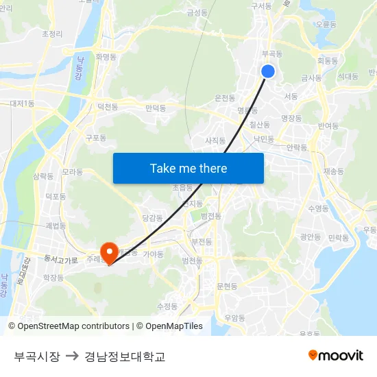 부곡시장 to 경남정보대학교 map