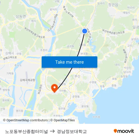 노포동부산종합터미널 to 경남정보대학교 map