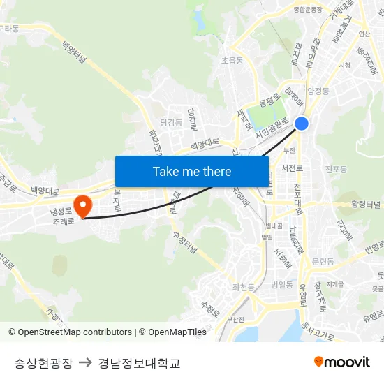 송상현광장 to 경남정보대학교 map