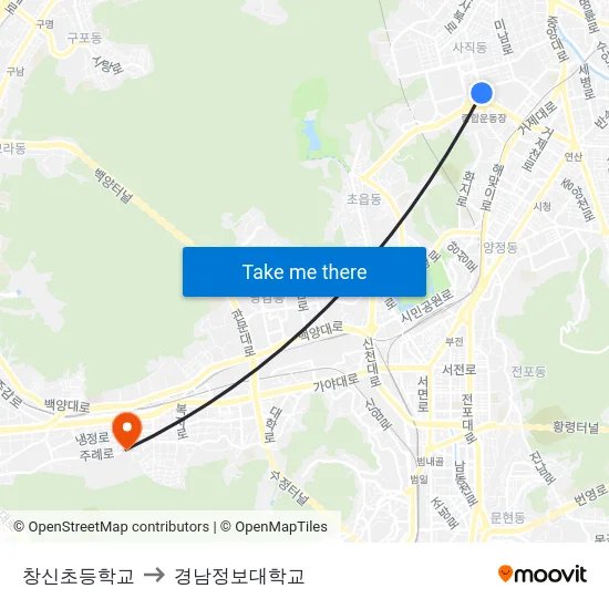 창신초등학교 to 경남정보대학교 map