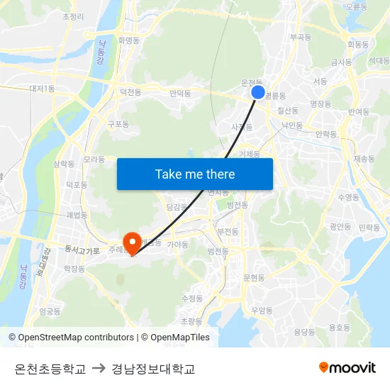 온천초등학교 to 경남정보대학교 map