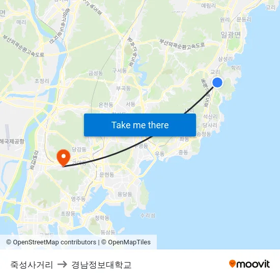 죽성사거리 to 경남정보대학교 map