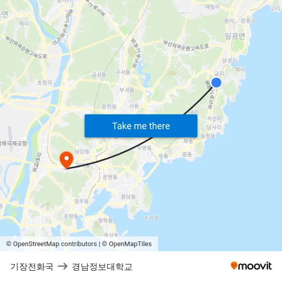기장전화국 to 경남정보대학교 map
