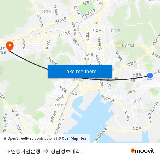대연동제일은행 to 경남정보대학교 map