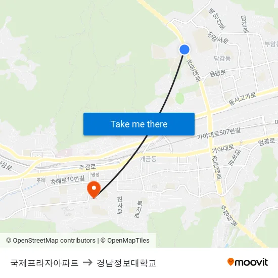 국제프라자아파트 to 경남정보대학교 map