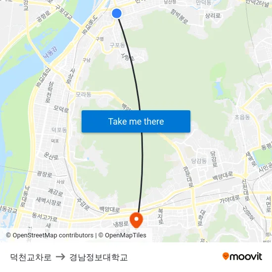 덕천교차로 to 경남정보대학교 map