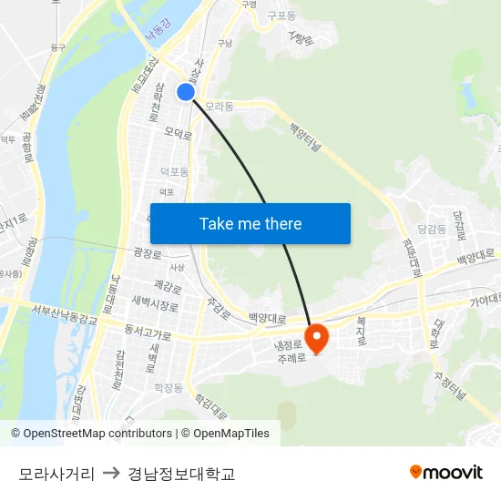모라사거리 to 경남정보대학교 map