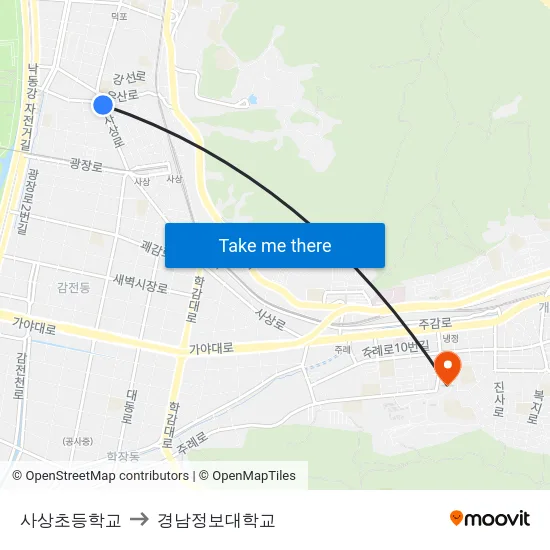사상초등학교 to 경남정보대학교 map