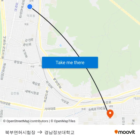 북부면허시험장 to 경남정보대학교 map