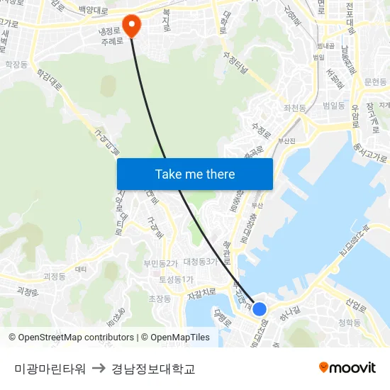 미광마린타워 to 경남정보대학교 map